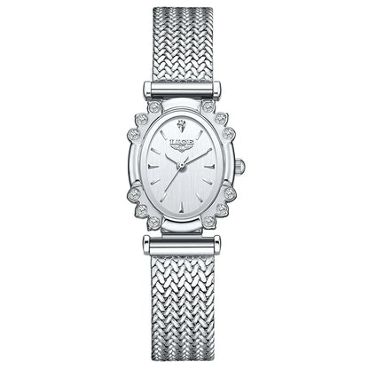 Women's Oval Quartz Watch Vintage Mesh Bracelet Blue Dial
