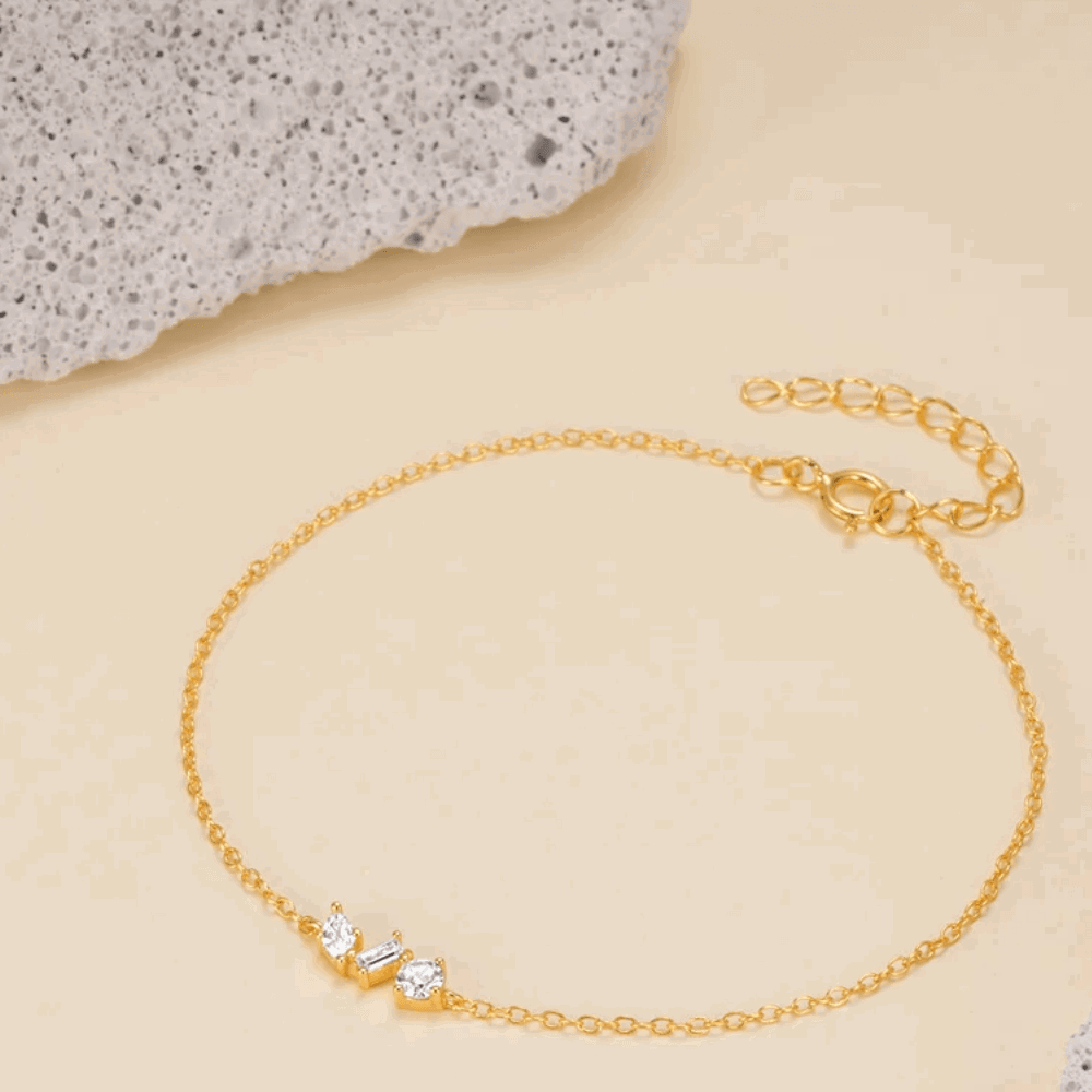 Silvana Chain Link Bracelet with Round, Pear, and Emerald Cut Cubic Zirconia Stones