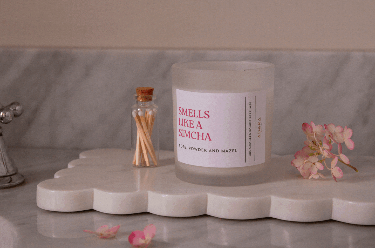 Smells Like A Simcha - Rose, Powder, and Mazel Scented Candle Adara Rituals