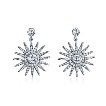 Star Dangle Earrings with White Diamond  Cubic Zirconia