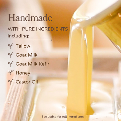 Pure Tallow + Honey Fragrance Free Handmade Tallow and Goat Milk Soap Bar Pretty farm girl