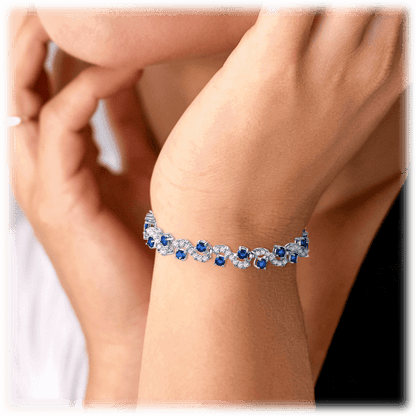 Tennis Bracelet with Round Cut Sapphire and White Diamond Cubic Zirconia