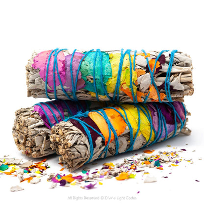White Sage Bundles - Flower Wrapped - Smudging - Space Clearing Protection Divine Light Codes