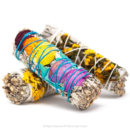 White Sage Bundles - Flower Wrapped - Smudging - Space Clearing Protection Divine Light Codes