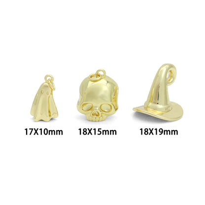 Gold Ghost Skull Witch Hat Charm, Halloween Charm, Sku#Y1067