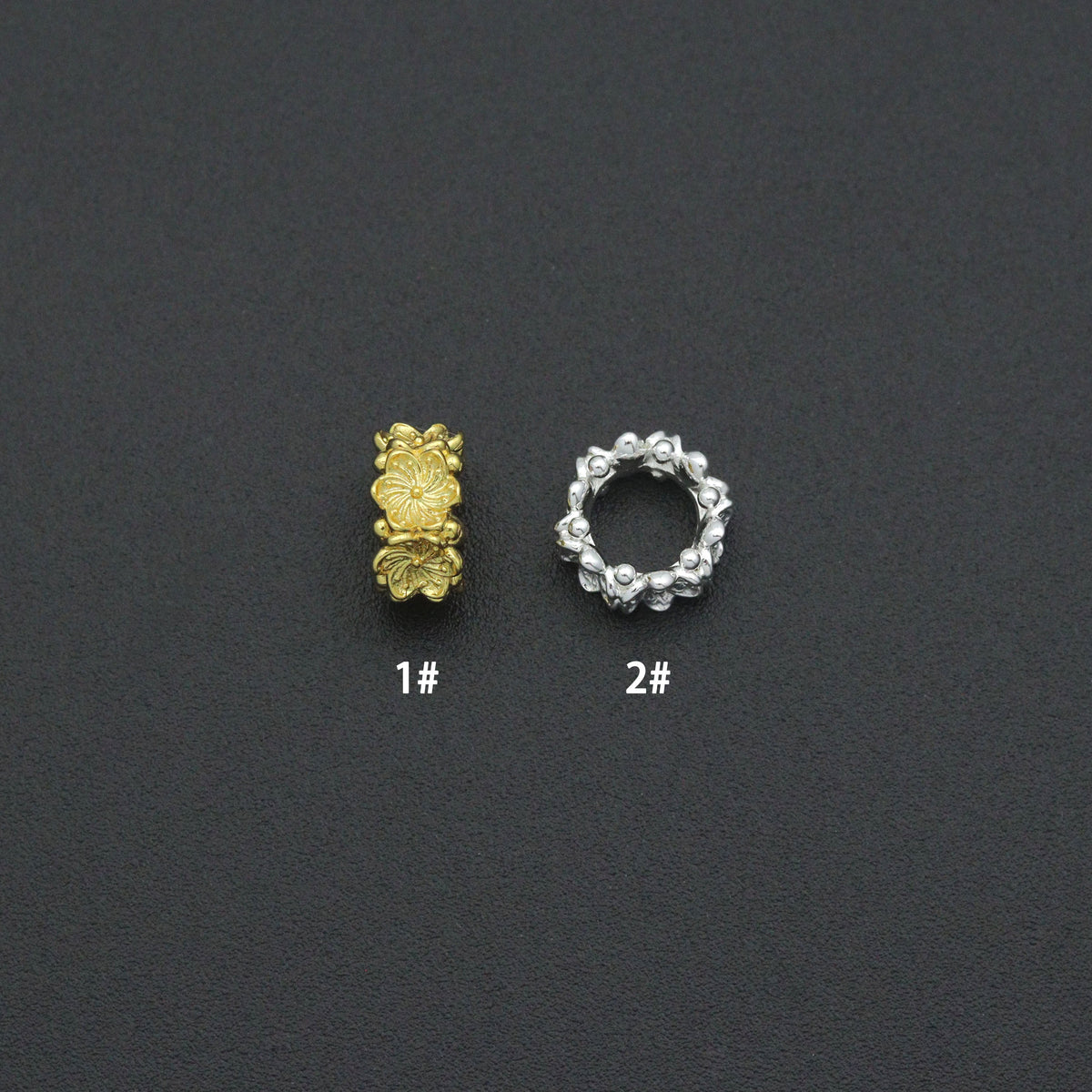 Gold Silver Flower big hole spacer beads, Sku#Y1070C