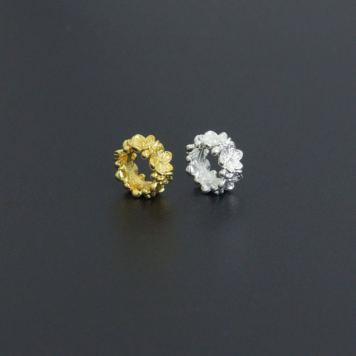 Gold Silver Flower big hole spacer beads, Sku#Y1070C