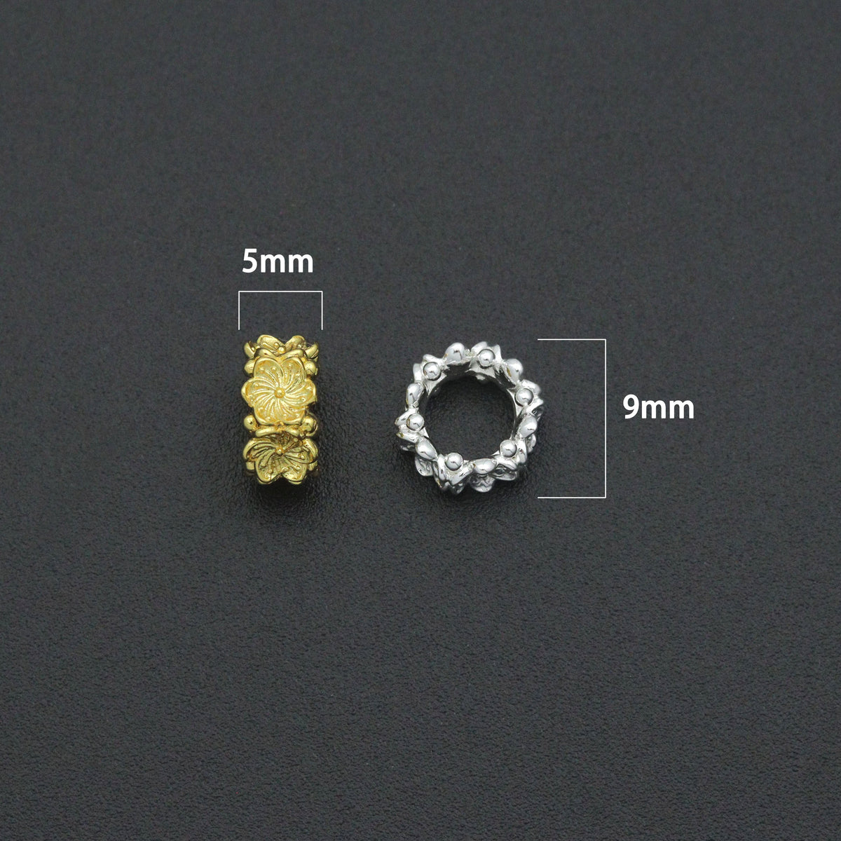 Gold Silver Flower big hole spacer beads, Sku#Y1070C