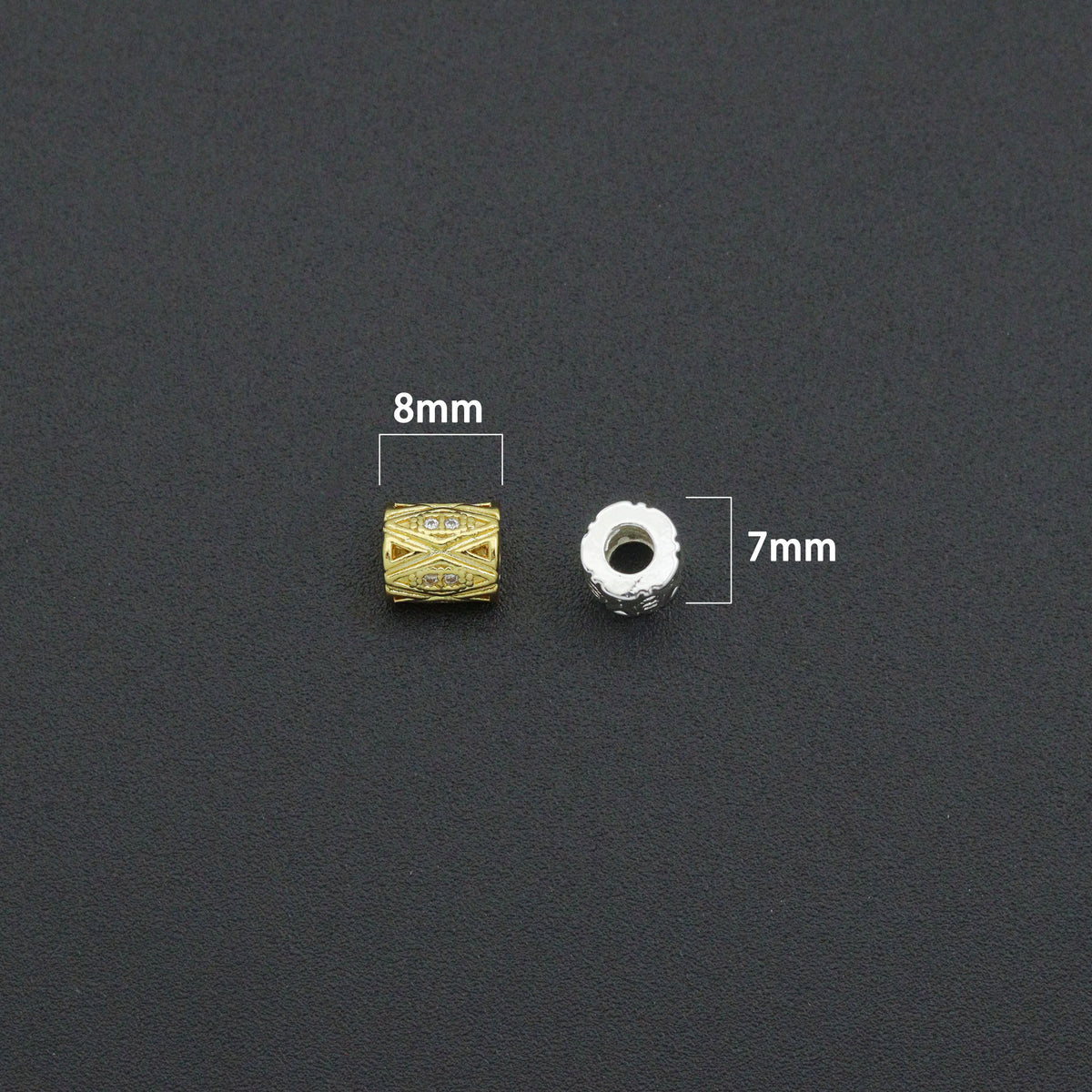 Gold Silver Geometric Barrel Spacer Bead, Sku#Y1071