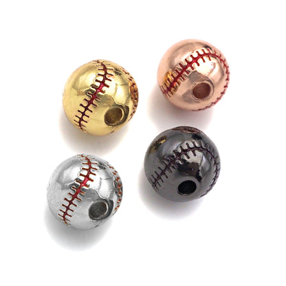 Baseball Spacer Beads, 2mm Hole Baseball Beads, Gold/Silver/Black Color Baseball beads, Baseball charm, 10mm,Sku#Y391