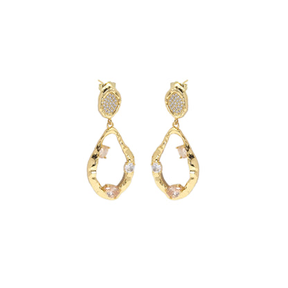 CZ Gold Irregular Oval Shape Dangle Stud Earrings, Sku#Y856