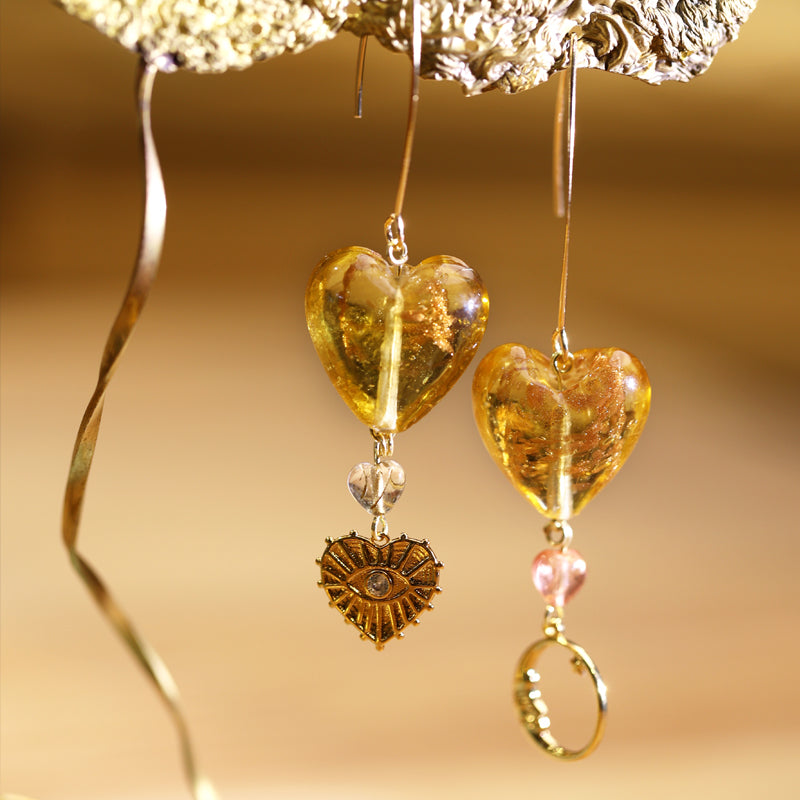 Amber Glow Heart Drop Earrings Maison YuTang