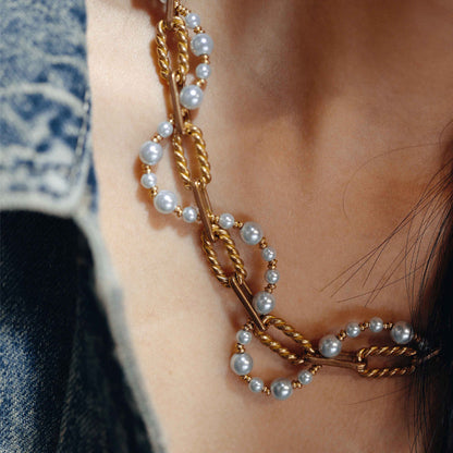 Perle Tressée Pearl Chain Necklace Maison YuTang