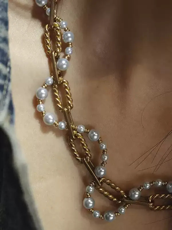 Perle Tressée Pearl Chain Necklace Maison YuTang