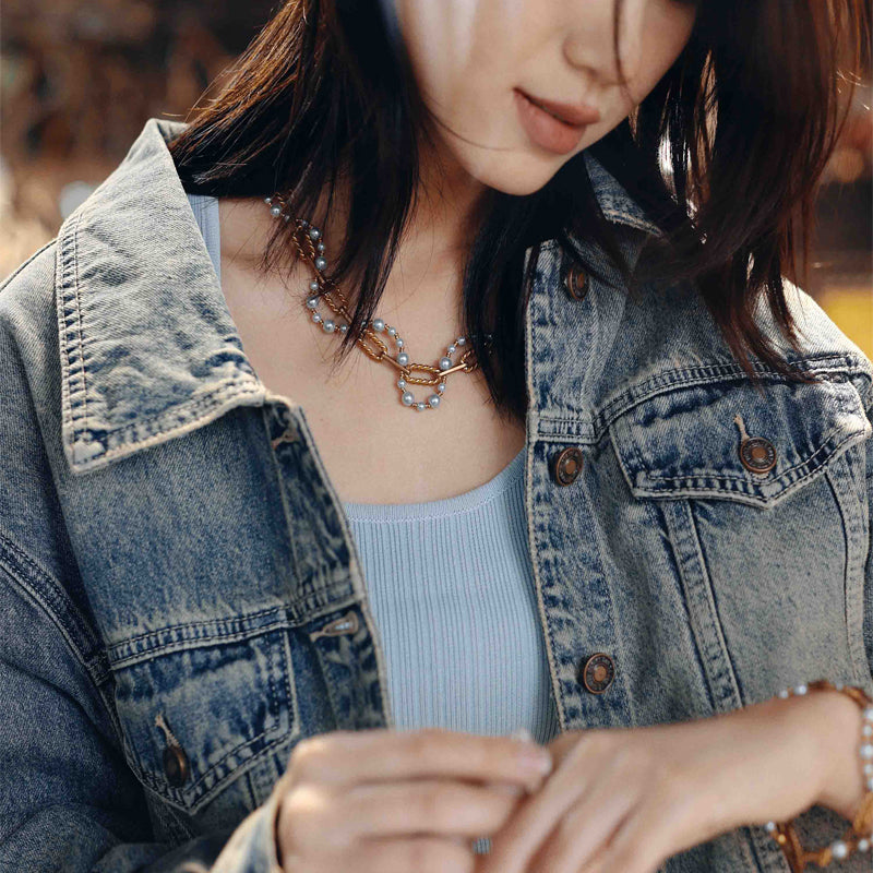 Perle Tressée Pearl Chain Necklace Maison YuTang