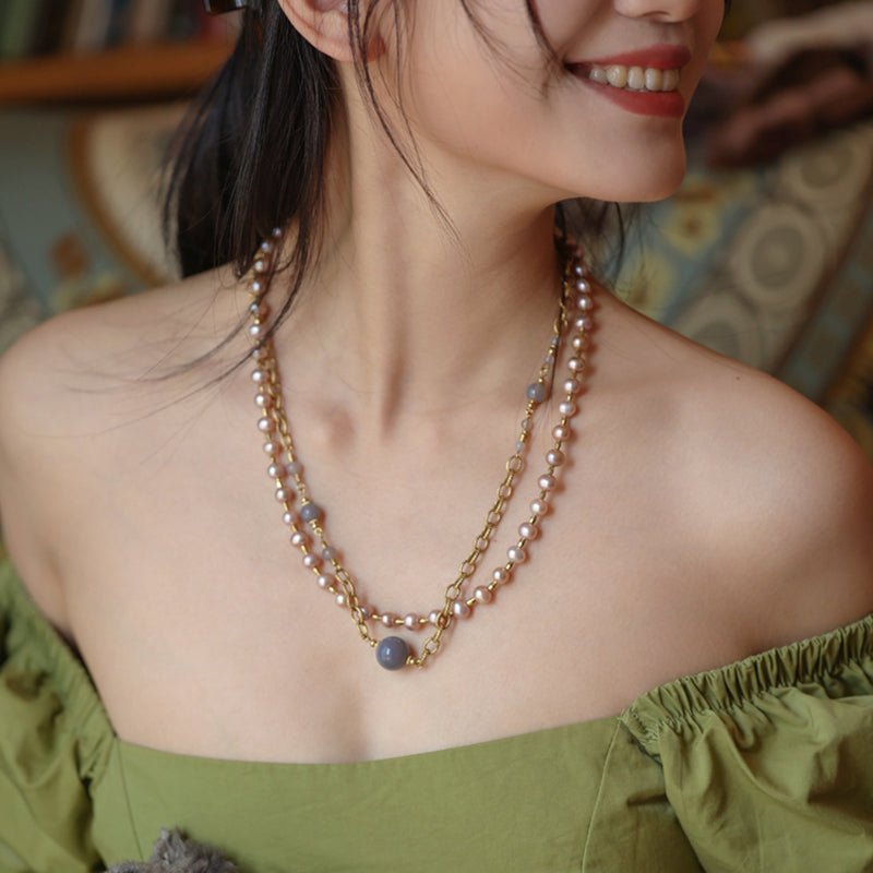 Aurielle Agate & Pearl Necklace Maison YuTang