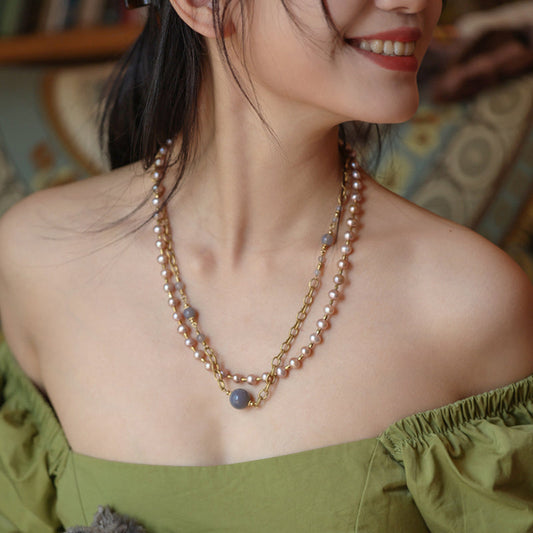 Aurielle Agate & Pearl Necklace Maison YuTang