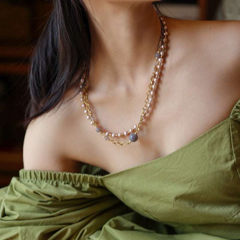 Aurielle Agate & Pearl Necklace Maison YuTang