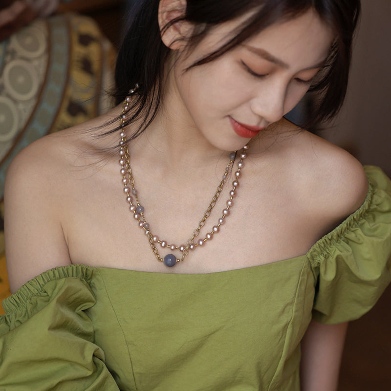 Aurielle Agate & Pearl Necklace Maison YuTang