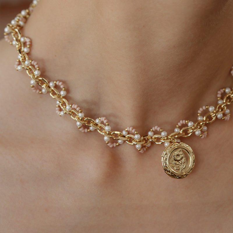 Roselle Wave Medallion Necklace Maison YuTang