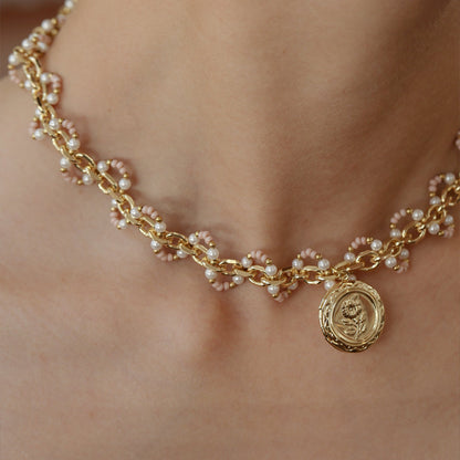 Roselle Wave Medallion Necklace Maison YuTang