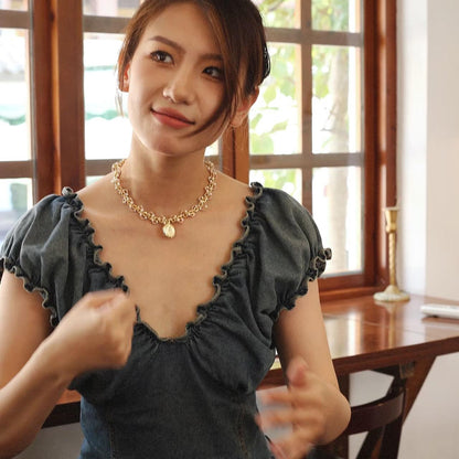 Roselle Wave Medallion Necklace Maison YuTang