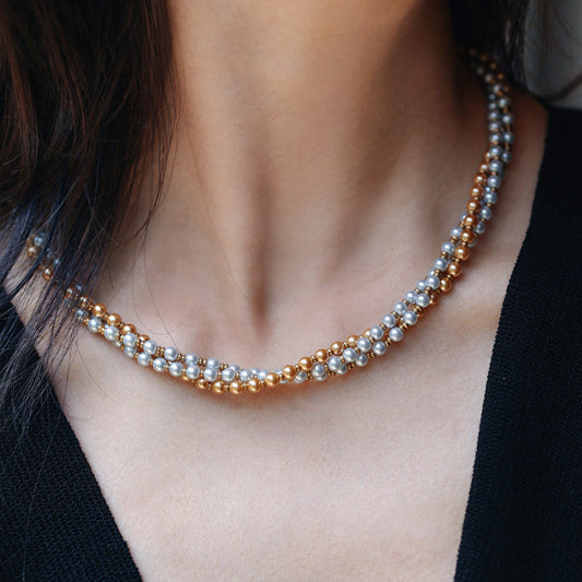 Two-Tone Duet Pearl Necklace Maison YuTang