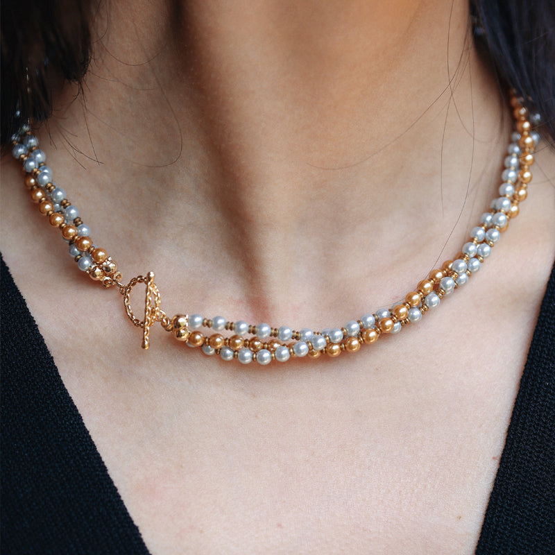 Two-Tone Duet Pearl Necklace Maison YuTang