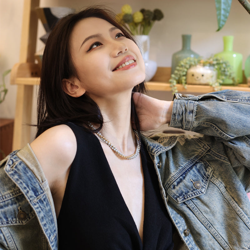Two-Tone Duet Pearl Necklace Maison YuTang