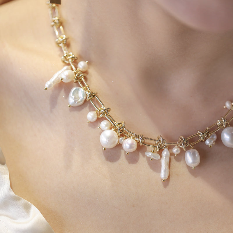 Seafoam Baroque Pearl Necklace Maison YuTang