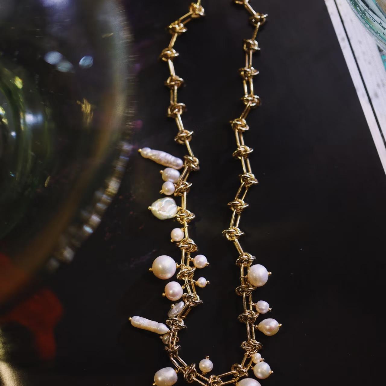 Seafoam Baroque Pearl Necklace Maison YuTang