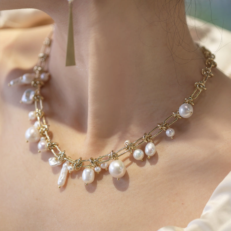 Seafoam Baroque Pearl Necklace Maison YuTang