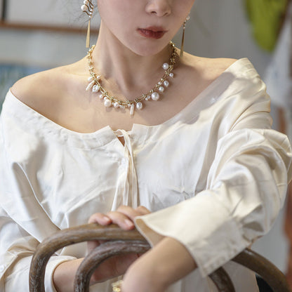 Seafoam Baroque Pearl Necklace Maison YuTang