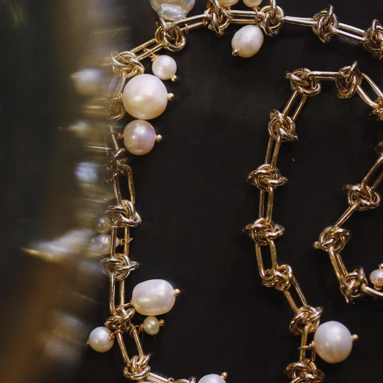 Seafoam Baroque Pearl Necklace Maison YuTang