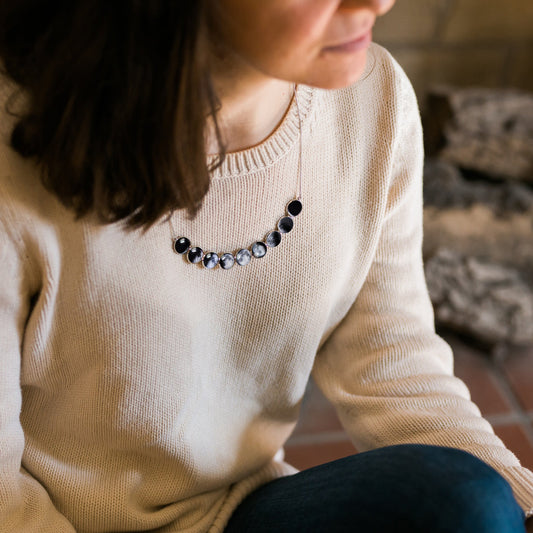 Curved Moon Phase Necklace in Silver
