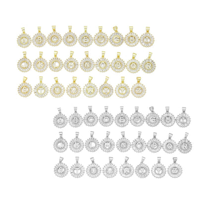 Baguette CZ Circle Initial Letter Charm/Pendent, Alphabet  Pendent, Gold/Silver Finish, sku#Z1483A
