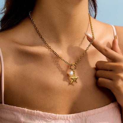 18K gold starfish with pearl design exquisite and noble necklace