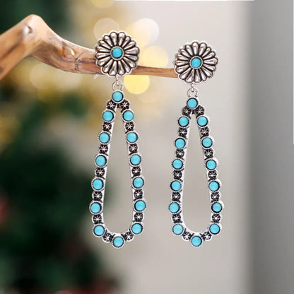 Flower Artificial Turquoise Teardrop Earrings Bumpkin Ranchwear