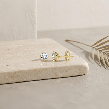 925 Sterling Silver Elegant Gold CZ Stud Earrings: Timeless Sophistication