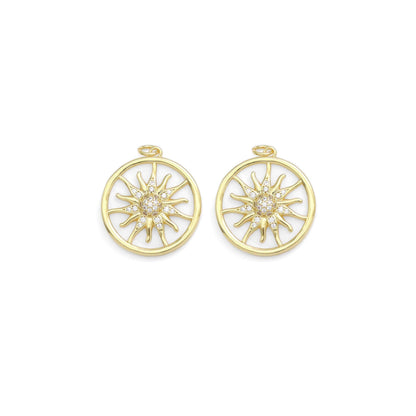 Gold CZ Sunflower Mother of Pearl Coin Charm, Sku#Y904