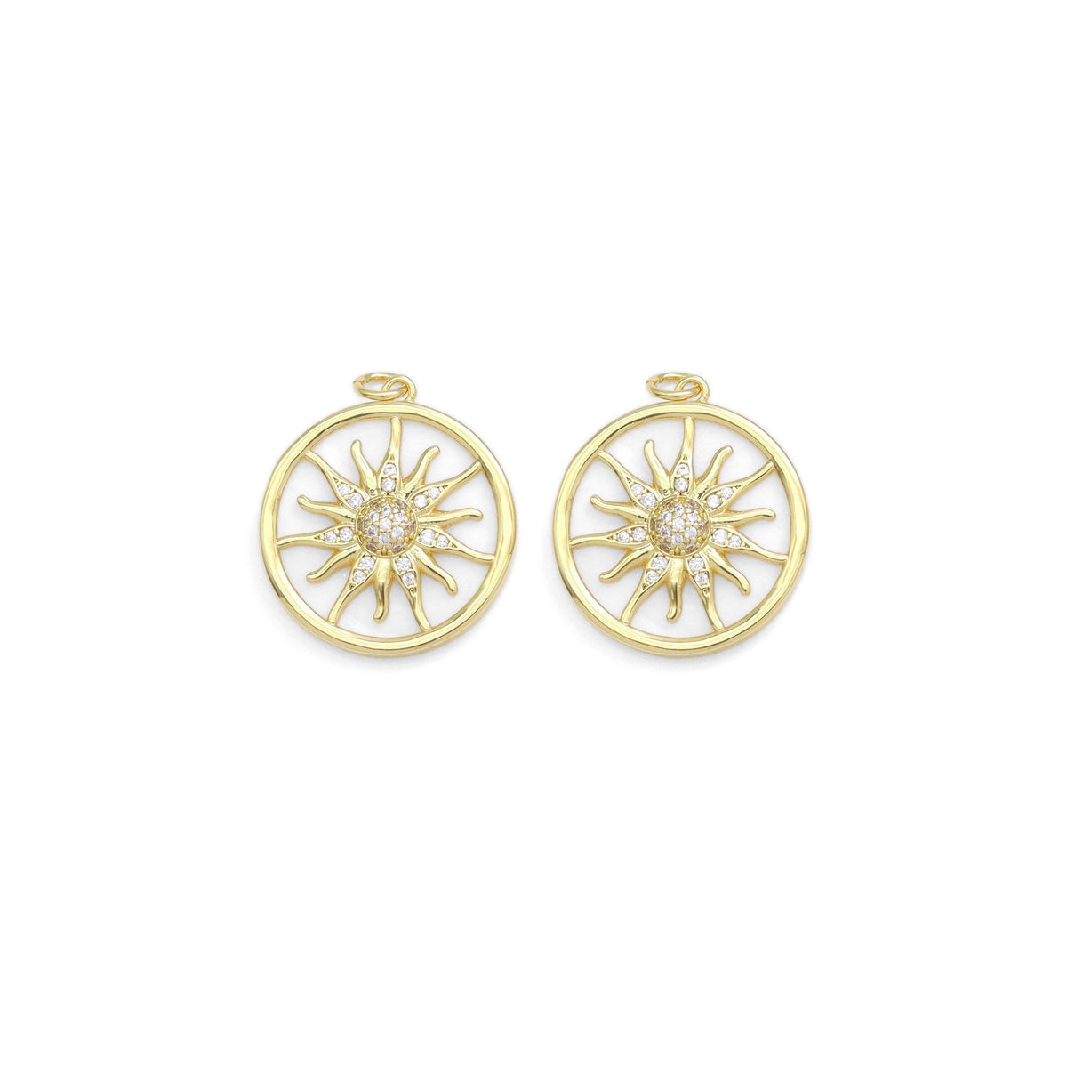 Gold CZ Sunflower Mother of Pearl Coin Charm, Sku#Y904