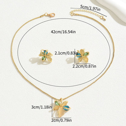 Niche Literary Vintage Elegant Women Jewelry Set, Baroque Floral Design Inlaid Synthetic Gemstone, Matching Stud Earrings & Clavicle Chain