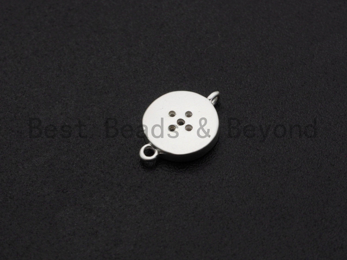 CZ Micro Pave Round Coin With Star Connector,Cubic Zirconia Connector, Silver Tone,9x13mm,sku#Y223