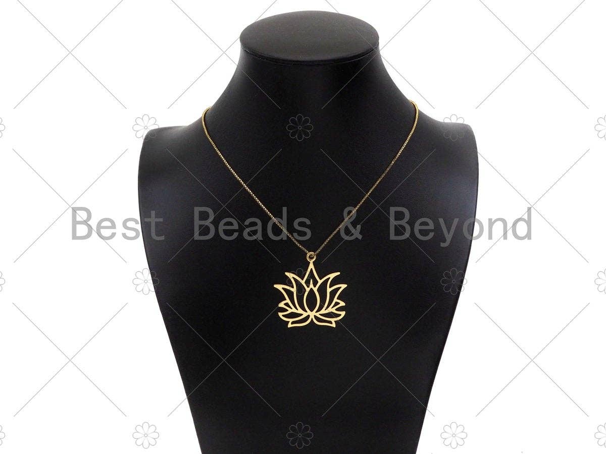 CZ Clear Micro Pave Lotus Flower Pendant, Flower Shaped Pave Pendant, Gold/Rose Gold/Silver/Gunmetal plated, 38mm, Sku#Y411