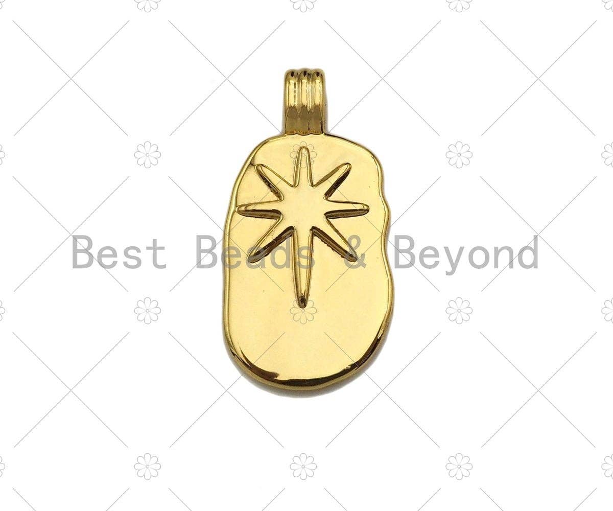 High Polished North Star On Oval Pendant/Charm,Gold Star Tag Charm, Necklace Bracelet Charm Pendant,12x23mm, Sku#Y366