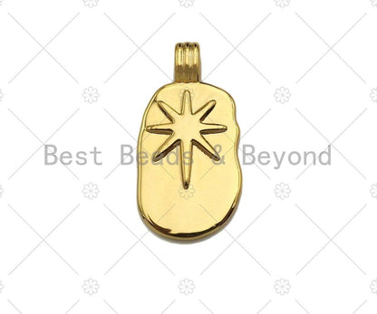High Polished North Star On Oval Pendant/Charm,Gold Star Tag Charm, Necklace Bracelet Charm Pendant,12x23mm, Sku#Y366