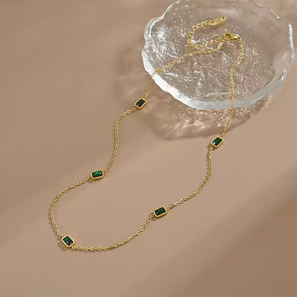 Non-fading Titanium Steel, Trendy And Niche Instagram-style, Light Luxury With A Premium Feel18K Gold Sugar-cube Emerald Set, Exquisitely Crafted And Versatile For Women This Summer