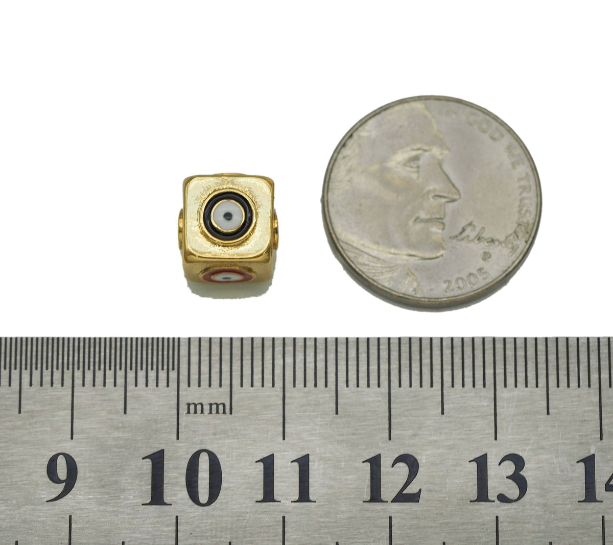 Enamel Evil Eye On Cube Spacer Beads, Sku#Y692