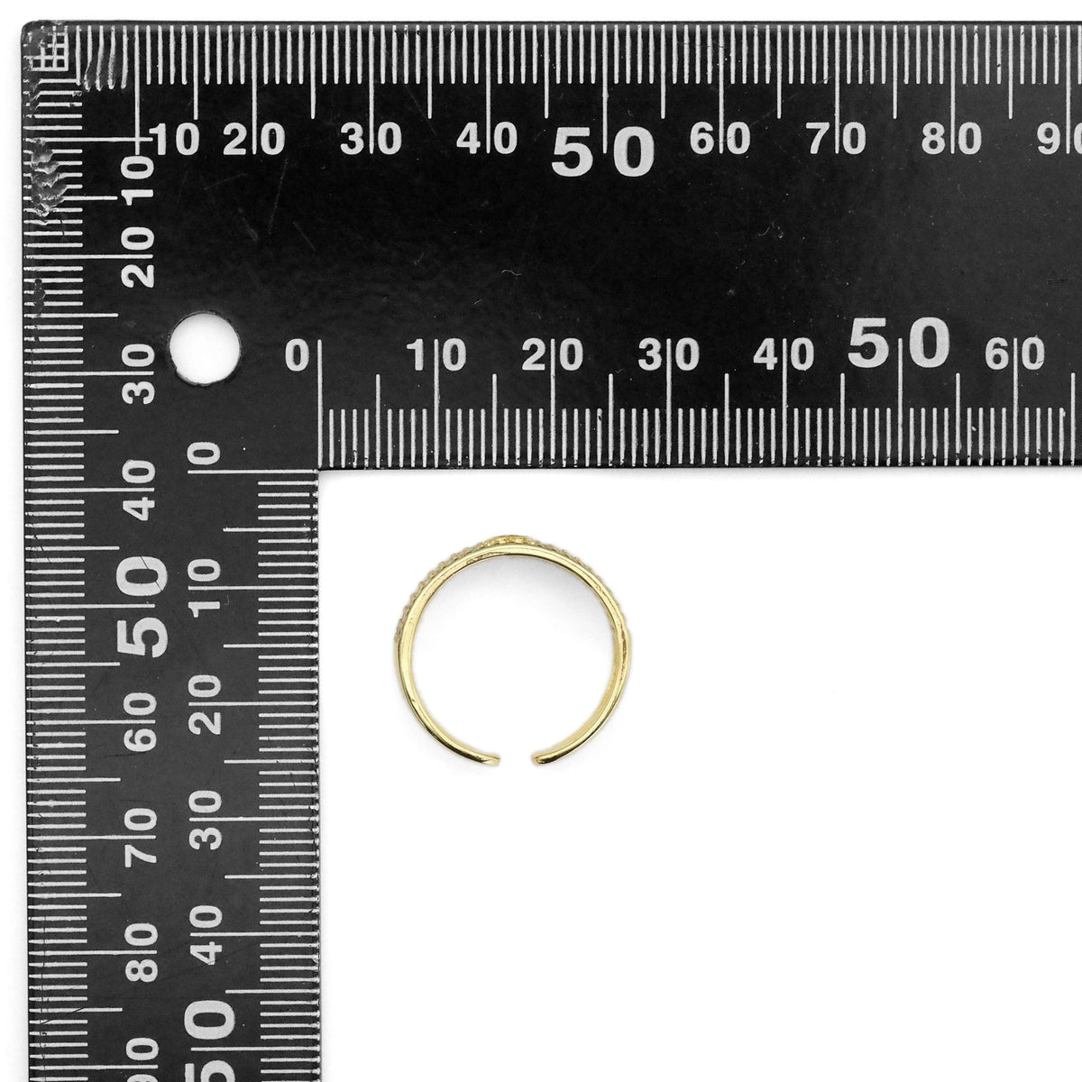 Gold Clear CZ Thin Band with Hollow out Heart Adjustable Ring, Sku#Y815