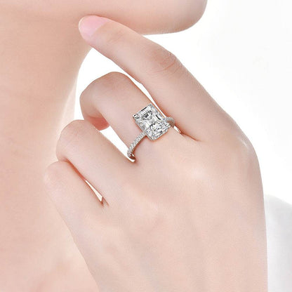 Stunning Radiant Cut CZ Ring, Cubic Zirconia with Pave Band, White Gold Plated Dainty Ring Jewelry for Part Men Women